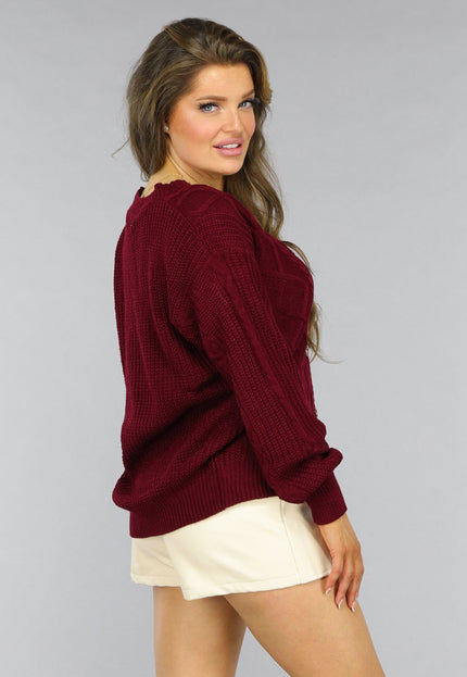 NEW2509 Wijnrode Gebreide Cardigan