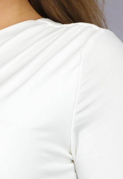 NEW2509 Witte One Shoulder Ruffle Galajurk