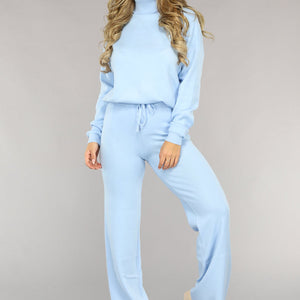 NEW2510 Babyblauwe Gebreide Co Ord Set met Col