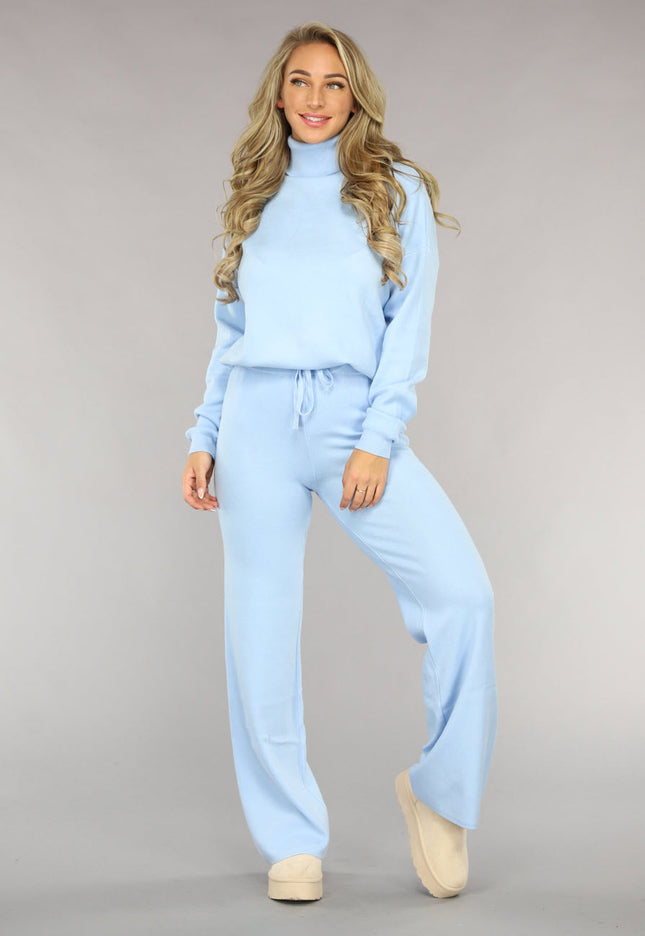 NEW2510 Babyblauwe Gebreide Co Ord Set met Col