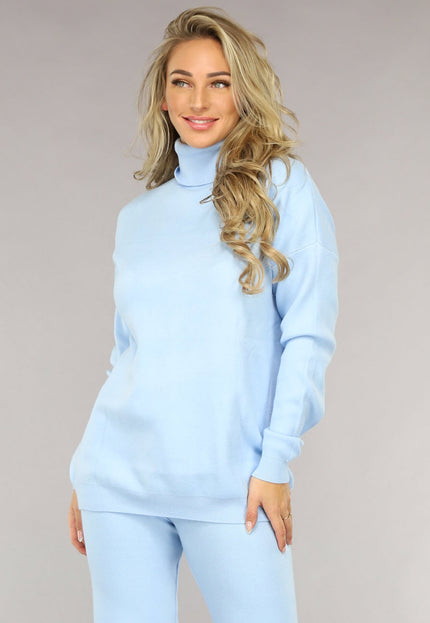 NEW2510 Babyblauwe Gebreide Co Ord Set met Col