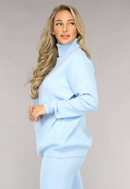 NEW2510 Babyblauwe Gebreide Co Ord Set met Col