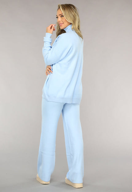 NEW2510 Babyblauwe Gebreide Co Ord Set met Col