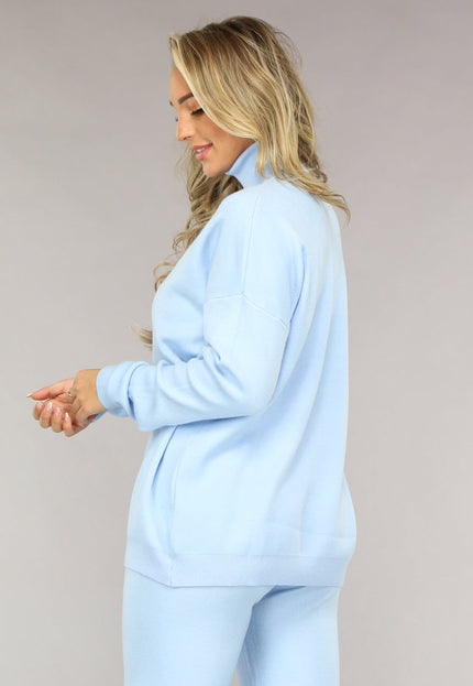 NEW2510 Babyblauwe Gebreide Co Ord Set met Col