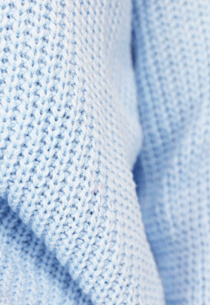 NEW2510 Babyblauwe Gebreide Trui met Geplooid Detail