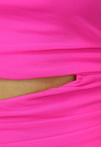 NEW2510 Fuchsia One Sleeve Bodycon Jurk