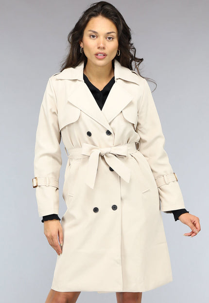 NEW2510 Lange Beige Jas met Tailleband