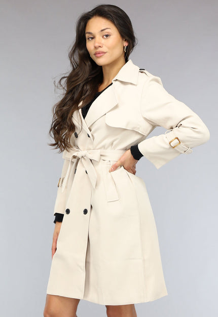 NEW2510 Lange Beige Jas met Tailleband