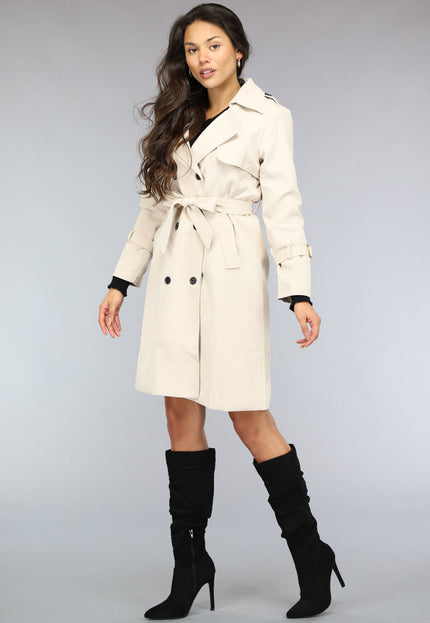 NEW2510 Lange Beige Jas met Tailleband