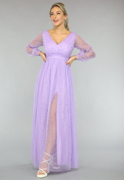 NEW2510 Paarse Glitter Maxi Jurk