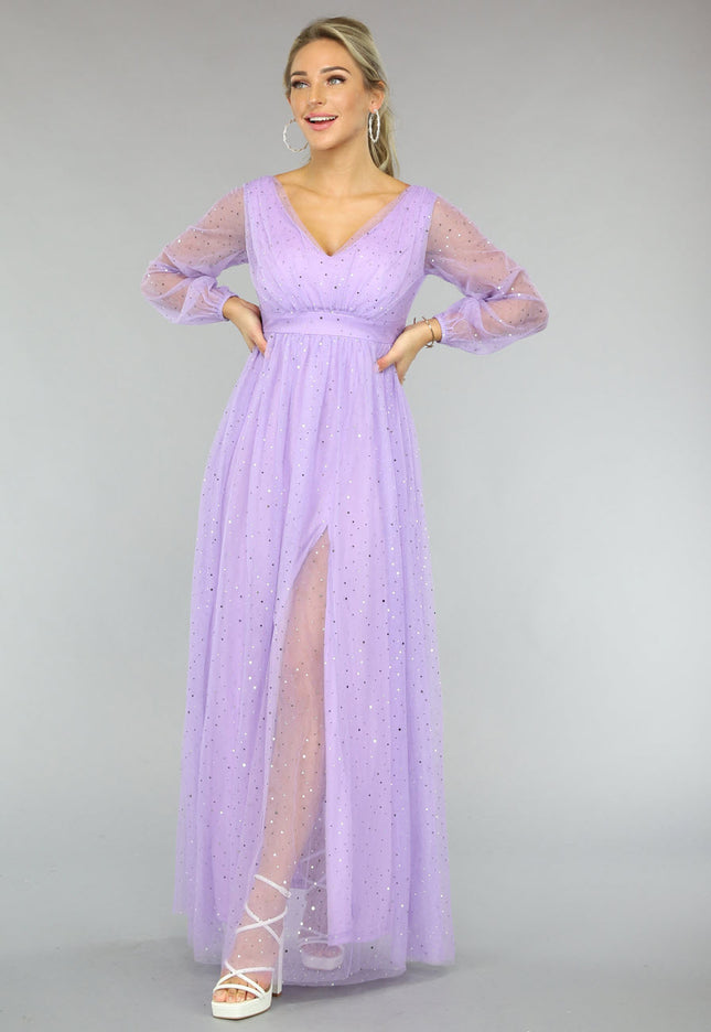 NEW2510 Paarse Glitter Maxi Jurk