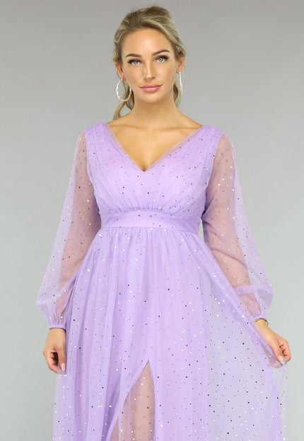 NEW2510 Paarse Glitter Maxi Jurk