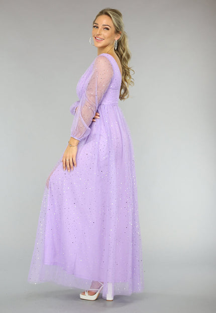NEW2510 Paarse Glitter Maxi Jurk