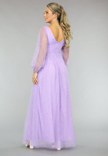NEW2510 Paarse Glitter Maxi Jurk
