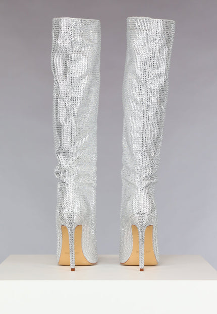 NEW2510 Zilveren Glitter Laarzen met Dunne Hak