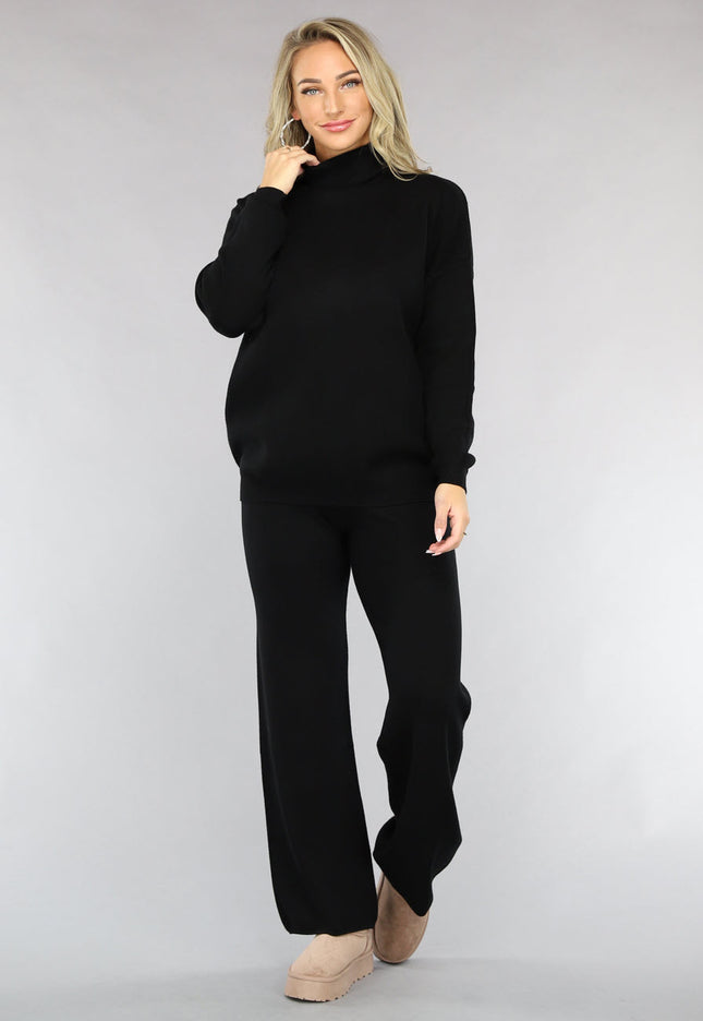 NEW2510 Zwarte Gebreide Two Piece met Col