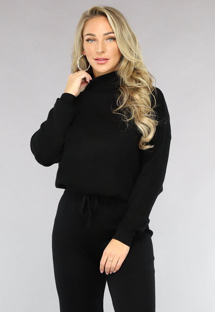 NEW2510 Zwarte Gebreide Two Piece met Col