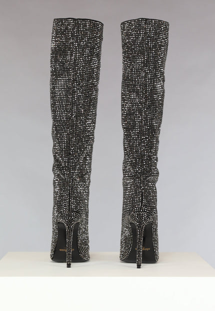 NEW2510 Zwarte Glitter Laarzen met Hoge Hak