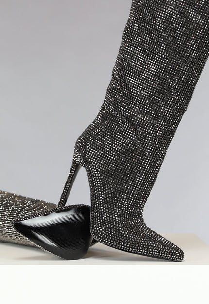 NEW2510 Zwarte Glitter Laarzen met Hoge Hak