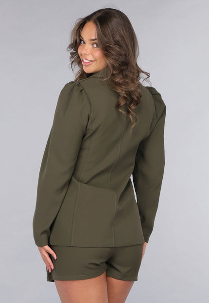 OP=OP.07.NL 2-delige Khaki Blazer Skort Set met Gouden Marine Knopen