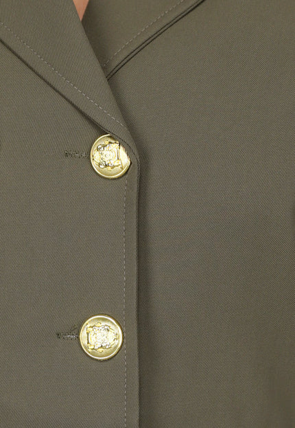 OP=OP.07.NL 2-delige Khaki Blazer Skort Set met Gouden Marine Knopen