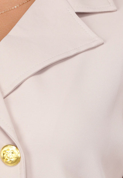 NEW260225 Beige Matching Blazer Set met Skort en Marine Knopen