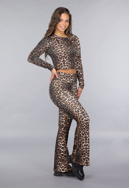 NEW260225 Donkere Leopard Print Stretch Set met Lange Mouwen