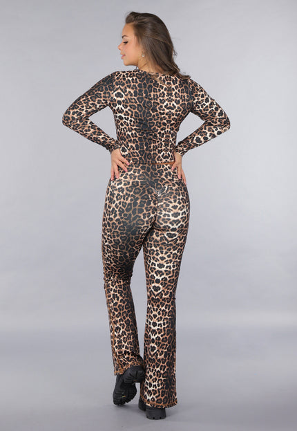 NEW260225 Donkere Leopard Print Stretch Set met Lange Mouwen