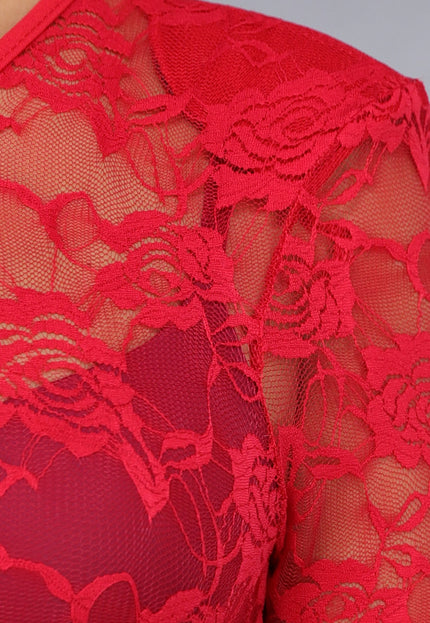 OP=OP.AV.12 Rode Lace Stretch Jumpsuit met Rechte Pijpen