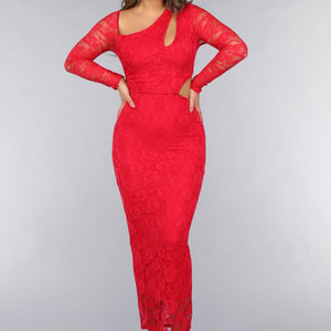 OP=OP.AV.12 Rode Longsleeve Kanten Cut-Out Jurk