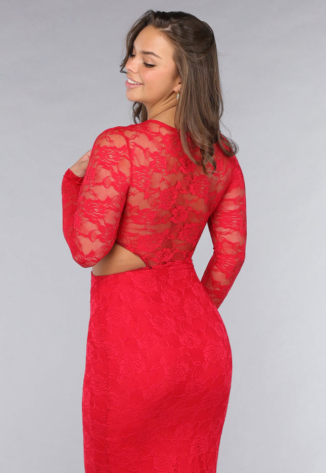 OP=OP.AV.12 Rode Longsleeve Kanten Cut-Out Jurk