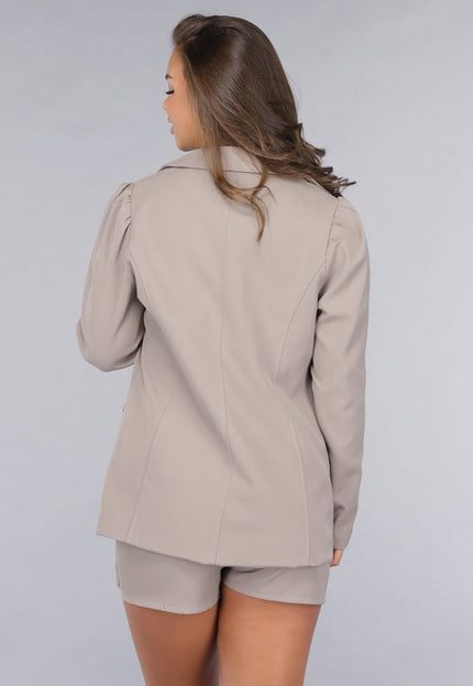 NEW260225 Taupe Co Ord Set met Gouden Marine Knopen