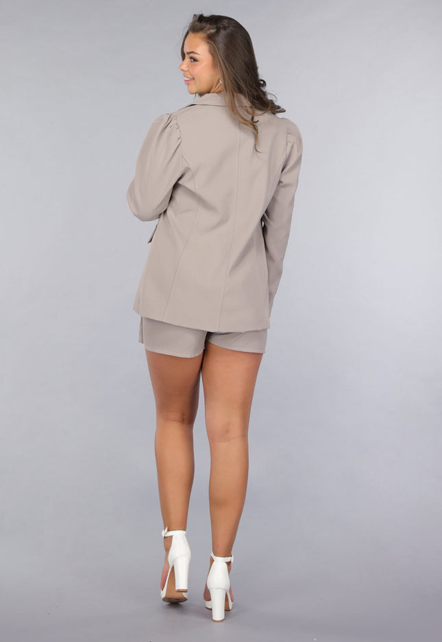 NEW260225 Taupe Co Ord Set met Gouden Marine Knopen