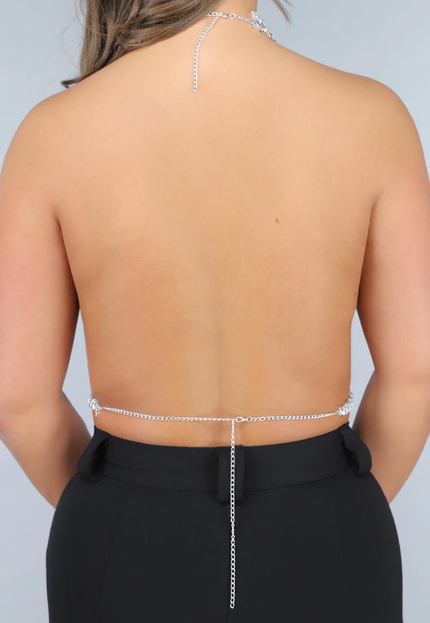 NEW260225 Zilveren Strass Bodychain met Choker