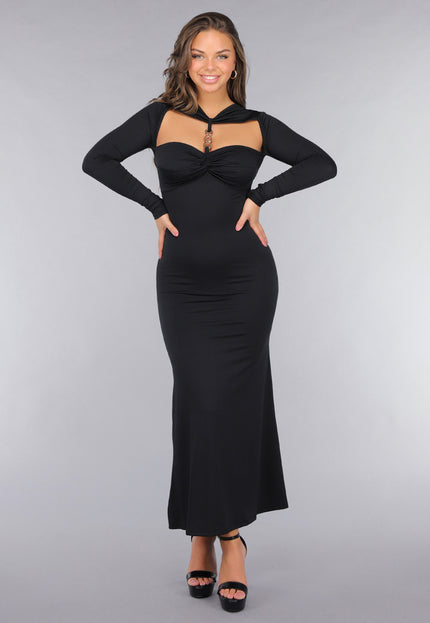 NEW260225 Zwarte Jurk met Pads en Twist Detail
