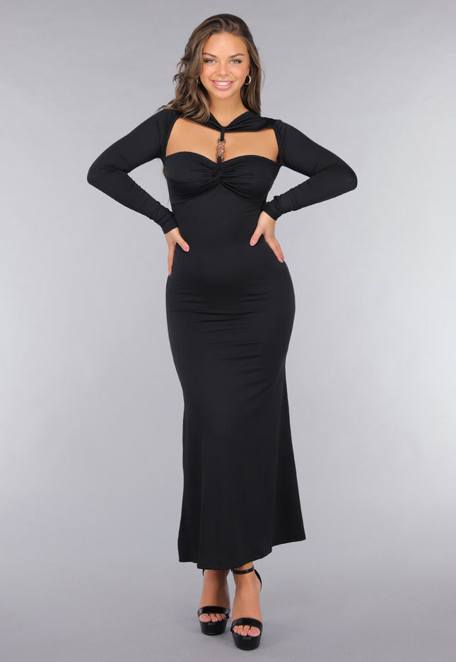 NEW260225 Zwarte Jurk met Pads en Twist Detail