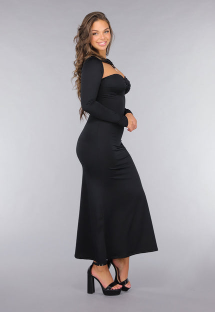 NEW260225 Zwarte Jurk met Pads en Twist Detail