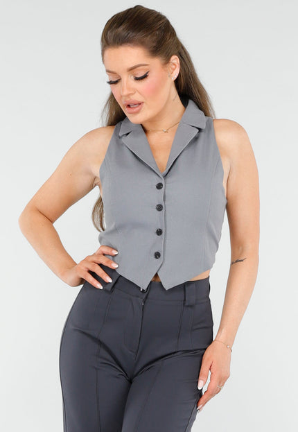 NEW260325 Grijs Gilet met Knopen en Strik Achterkant