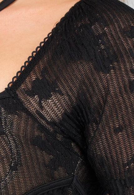 OP=OP.43.NL Kanten Zwarte Jurk met Fishtail Effect