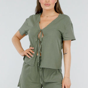 NEW260325 Katoenen Tweedelige Set met Dubbele Strik