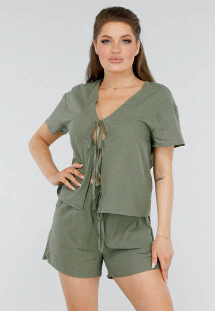 NEW260325 Katoenen Tweedelige Set met Dubbele Strik