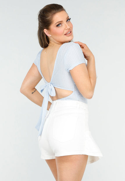 OP=OP.AV.09 Lichtblauwe Gehaakte Top met Kant