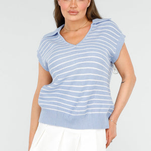 OP=OP.AV.09 Lichtblauwe Gestreepte Spencer met Kraag