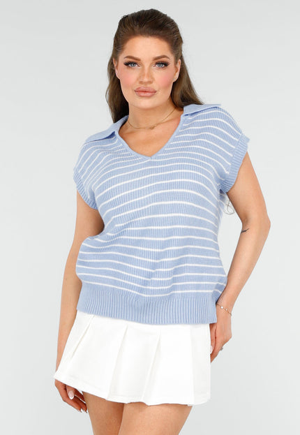 OP=OP.AV.09 Lichtblauwe Gestreepte Spencer met Kraag