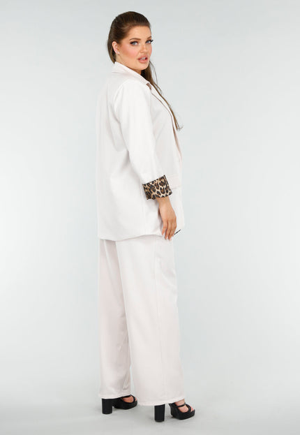 NEW260325 Tweedelig Pak met Luipaard Details Ivoor