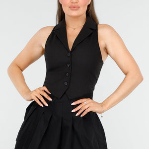 NEW260325 Zwart Gilet met Knopen en Strik Achterkant