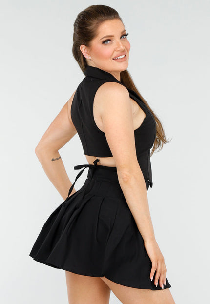 NEW260325 Zwart Gilet met Knopen en Strik Achterkant