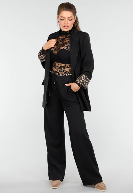 NEW260325 Zwart Pak met Luipaardprint Mouwen