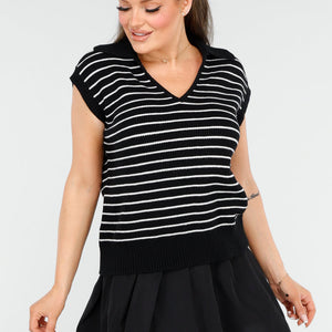 OP=OP.AV.09 Zwarte Gestreepte Spencer met Kraag