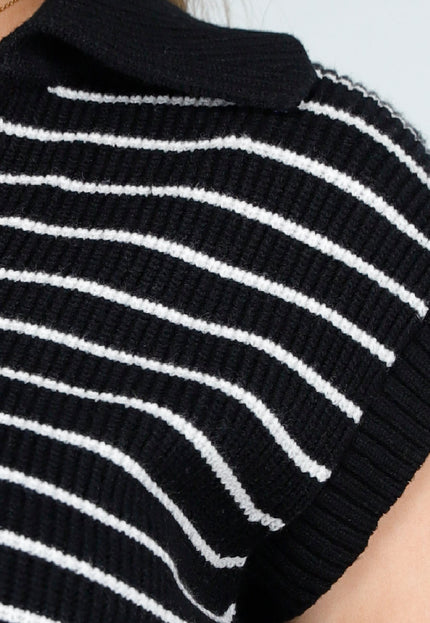 OP=OP.AV.09 Zwarte Gestreepte Spencer met Kraag
